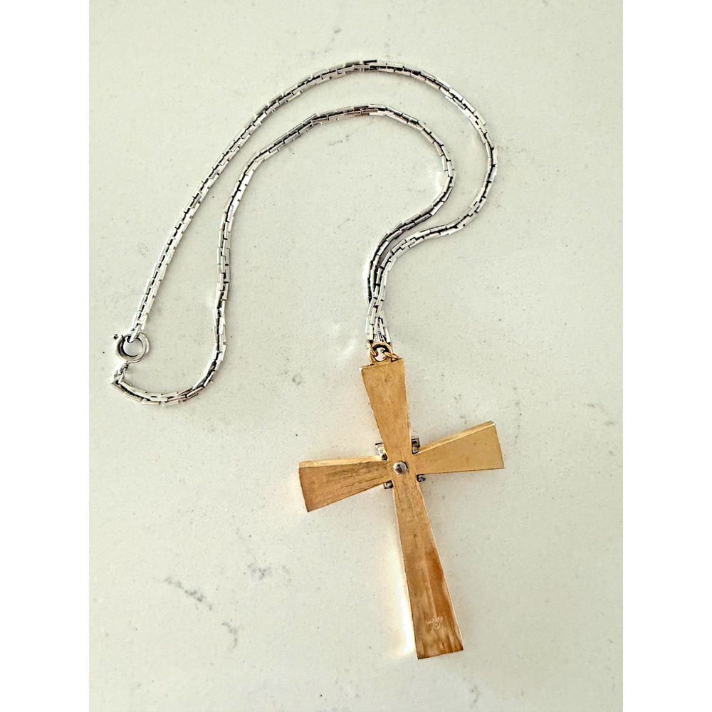 Vintage Napier Cross Necklace Two Tone Gold Silver Pendant, Retro 80s 90s - Picture 3 of 5